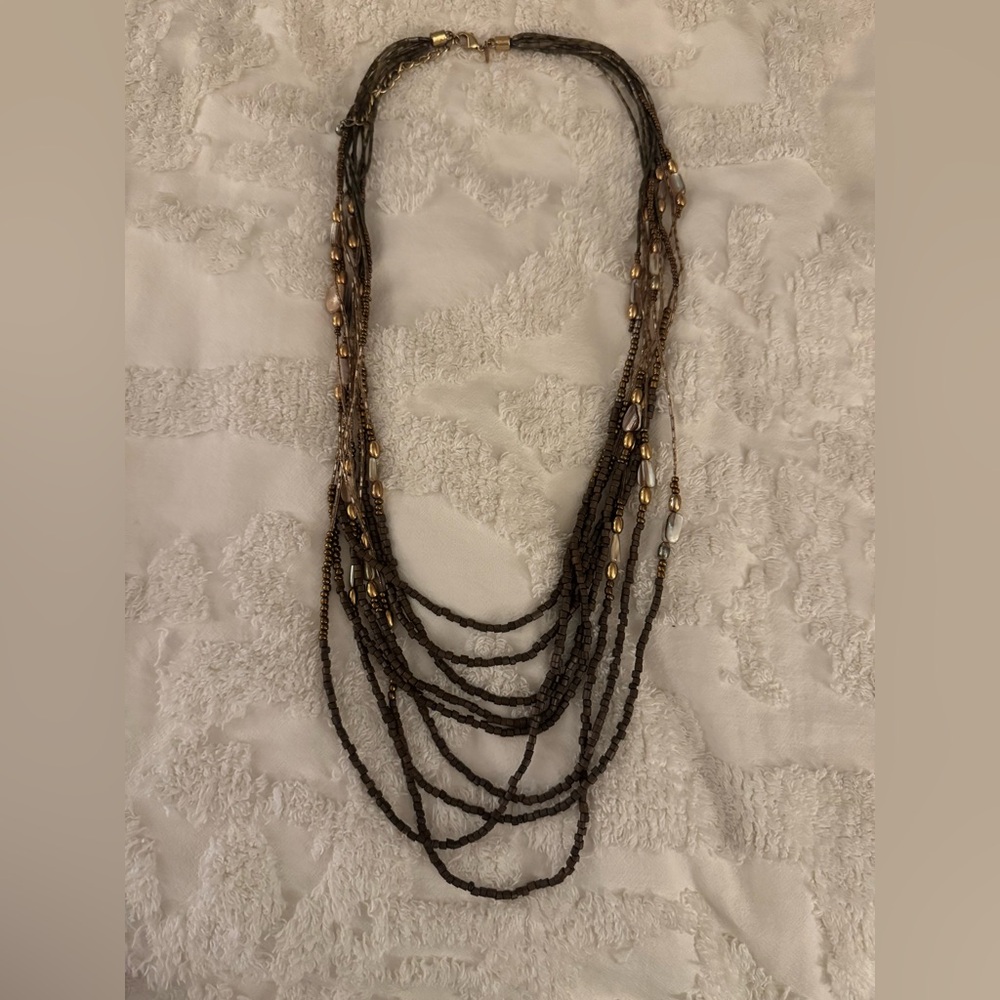 Chico's Brown and Gold Beaded Necklace
